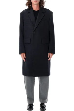 STUDIO NICHOLSON Single-Breasted Coats, male, , Size: L Check Pattern Wool Over Coat