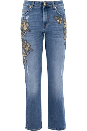 ERMANNO SCERVINO Boot-cut Jeans, female, , Size: M Floral Skinny Jeans with Golden Yarns
