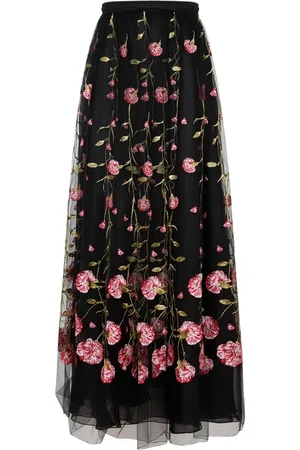 Giambattista Valli Maxi Skirts, female, , Size: XS Black Rose Embroidered Midi Skirt