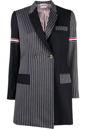 Thom Browne Blazers, female, , Size: M Logo Jacket with Asymmetrical Design