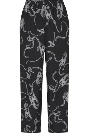 Burberry Straight Trousers, female, , Size: L Silk Poplin Printed Trousers