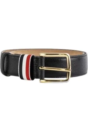 Thom Browne Belts, male, , Size: 100 CM Grained Leather Belt with Tricolor Stripe