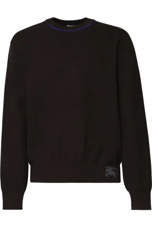 Burberry Cashmere Knitwear, male, , Size: L Wool Sweater Round Collar Elastic Cuffs