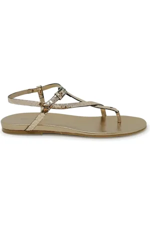 ROBERTO DEL CARLO Flat Sandals, female, , Size: 11 US Bronze Leather Flat Sandals Ss24