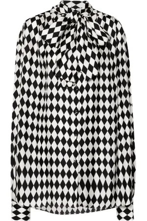 Balmain Blouses, female, , Size: XS Diamond Pattern /White Blouse