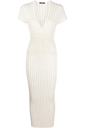 Balmain Maxi Dresses, female, , Size: S Midi Knit Sleeveless V-Neck Dress