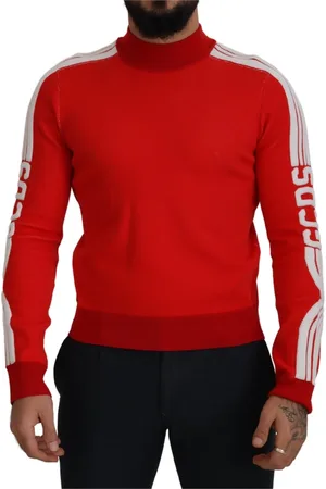 GCDS Turtlenecks, male, , Size: S Wool Logo Printed Crew Neck Men Pullover Sweater