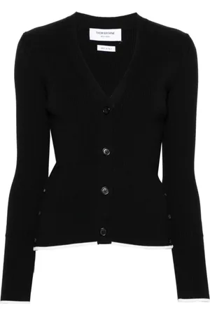Thom Browne Cardigans, female, , Size: 2XS Ribbed Silk Wool Cardigan