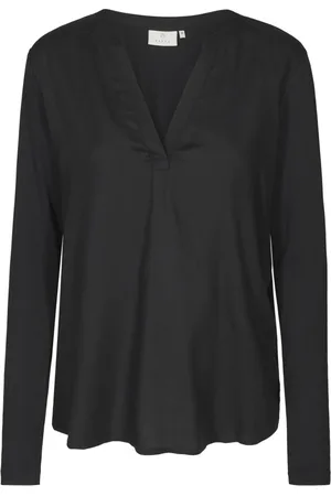 Kaffe Blouses, female, , Size: 2XL Deep V-Neck Long Sleeve T-Shirt