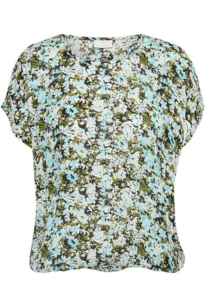 Kaffe T-Shirts, female, , Size: S Blue/Green Abstract Flower Top