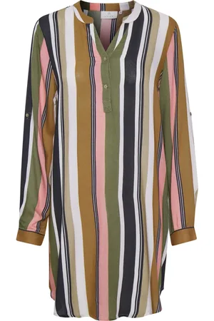 Kaffe Shirt Dresses, female, , Size: S Striped Shirt Dress Green/Pink Print