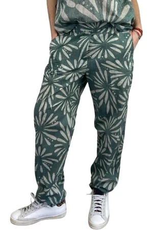DIEGA Slim-fit Trousers, female, , Size: M Green Floral Pants