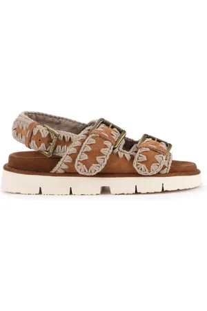 Mou Flat Sandals, female, , Size: 7 US Bio Buckle Suede Sandal in Cuoio