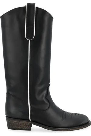 Via Roma Cowboy Boots, female, , Size: 7 US Leather Cowboy Boot with White Trim