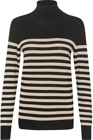 Kaffe Turtlenecks, female, , Size: 2XL Striped Roll Neck Sweater /Gray