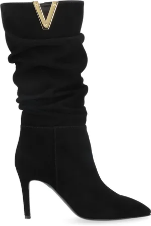 Via Roma Heeled Boots, female, , Size: 6 US Curled with Gold Suede