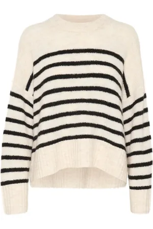 Part Two Round-neck Knitwear, female, , Size: M Soft Knit Black Stripe Sweater