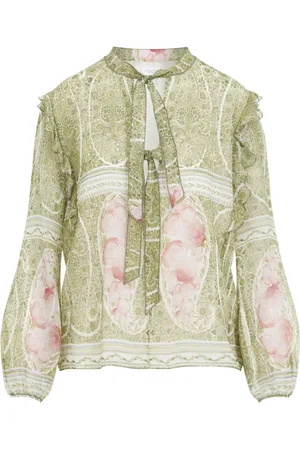 Giambattista Valli Blouses, female, , Size: XS Green Rose Print Silk Blouse
