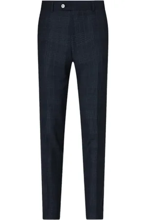 Oscar Jacobson Suit Trousers, male, , Size: XL Slim Fit Blue Checkered Trousers