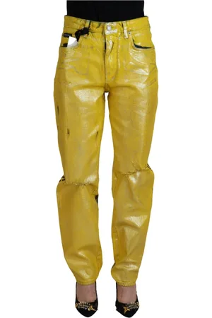 Dolce & Gabbana Loose-fit Jeans, female, , Size: XS Chic High Waist Straight Jeans in Vibrant Yellow