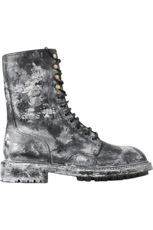 Dolce & Gabbana Lace-up Boots, male, , Size: 6 1/2 US Chic Lace-Up Boots Grey-White