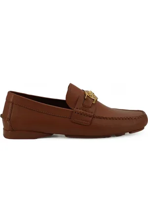 VERSACE Loafers, male, , Size: 7 US Elegant Leather Loafers with Medusa Embossing