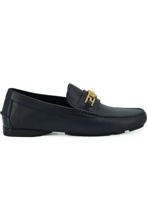 VERSACE Loafers, male, , Size: 12 US Navy Calf Leather Loafers