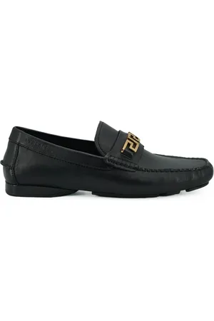 VERSACE Loafers, male, , Size: 6 US Leather Loafers with Gold Hardware