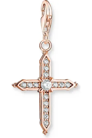 Thomas Sabo Jewellery, female, , Size: ONE SIZE Rosegold Cross Charm Pendant with White Stones