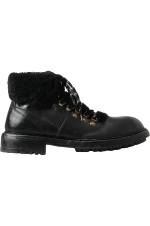 Dolce & Gabbana Lace-up Boots, male, , Size: 11 US Leather Shearling Boots