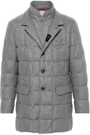 FAY Single-Breasted Coats, male, , Size: L Grey Wool Quilted Coat