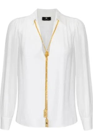 Elisabetta Franchi Blouses, female, , Size: S Elegant Ivory Shirt with Necklace Charm