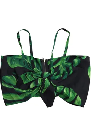 Dolce & Gabbana Sleeveless Tops, female, , Size: S Leaf Print Halter Cropped Top