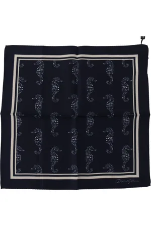 Dolce & Gabbana Pocket Scarves, unisex, , Size: ONE SIZE Blue Seahorse DG Printed Square Handkerchief Scarf