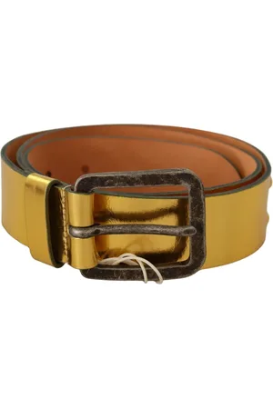 John Galliano Belts, female, , Size: 100 CM Gold Leather Belt Rustic Silver Buckle