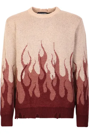 Vision Of Super Round-neck Knitwear, male, , Size: XS Double Flames jumper with a distressed finish by . Functional and innovative design come together to give life to this inimitable garment