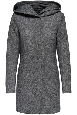 ONLY Parkas, female, , Size: L Grey Pinstripe Hooded Coat