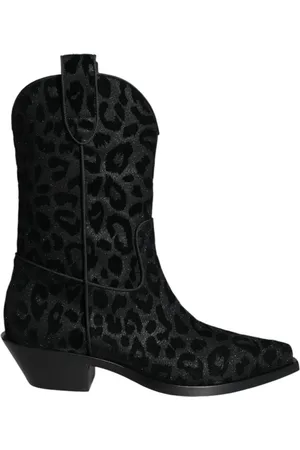Dolce & Gabbana Cowboy Boots, female, , Size: 8 US Leopard Print Cowboy Boots with Leather Sole