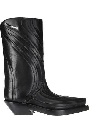 MUGLER Cowboy Boots, female, , Size: 8 US Pointed Leather Texan Boot with Metallic Logo