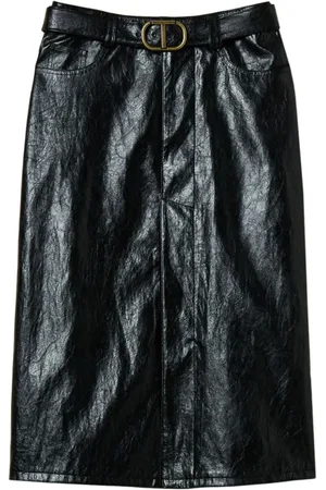 Twin-Set Midi Skirts, female, , Size: L Leather Skirt with Gold-tone Logo