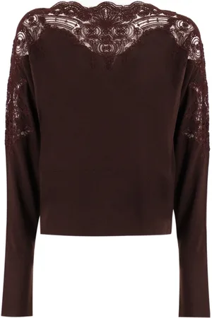 ERMANNO SCERVINO Round-neck Knitwear, female, , Size: L Elegant Lace Boat Neck Sweater