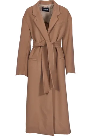 Dondup Belted Coats, female, , Size: M Camel Single-Breasted Coat with Belt