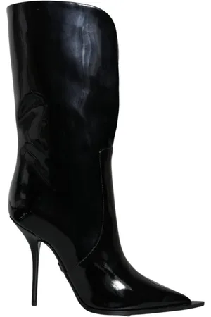 Dolce & Gabbana Heeled Boots, female, , Size: 10 US Leather Mid Calf Boots with Logo