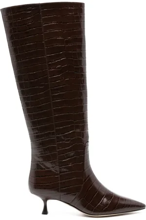 Stuart Weitzman Heeled Boots, female, , Size: 7 1/2 US Crocodile-Effect Naomi High Boots