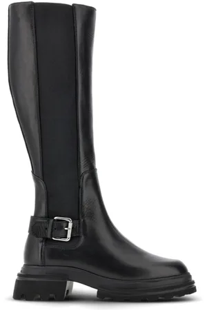 Hogan High Boots, female, , Size: 10 US Leather Knee-High Boots with Buckle