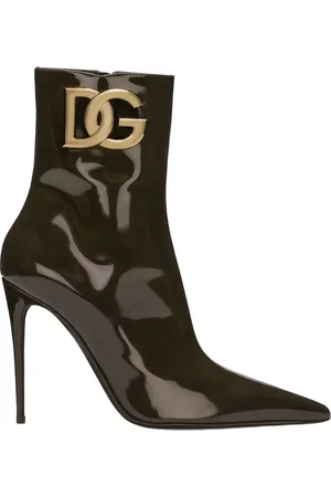 Dolce & Gabbana Heeled Boots, female, , Size: 9 1/2 US Patent Leather Logo Ankle Boots