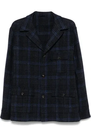 Finamore Blazers, male, , Size: L Check Pattern Wool Blend Jacket