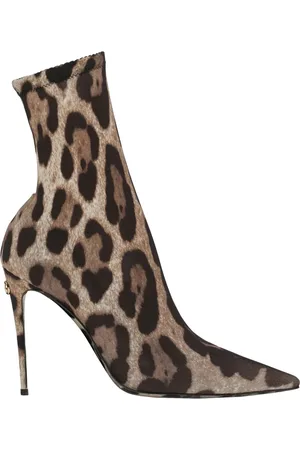 Dolce & Gabbana Heeled Boots, female, , Size: 6 US Leopard-Print Stretch Fabric Boot