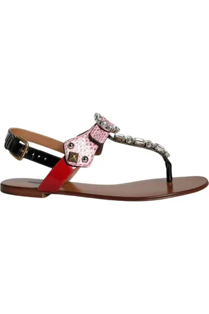 Dolce & Gabbana Flat Sandals, female, , Size: 8 1/2 US Leather Slide Sandals with Buckle