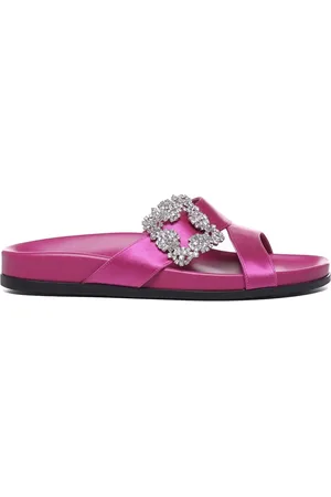 Manolo Blahnik Sliders, female, , Size: 8 1/2 US Jewel Buckle Flat Sandals